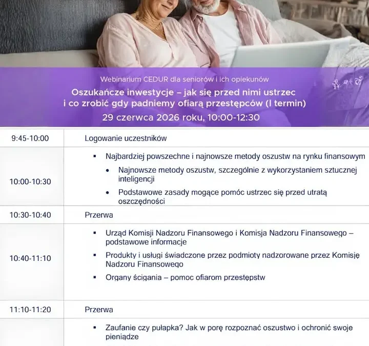 Webinarium dla seniorów o oszukańczych inwestycjach w Środzie Wielkopolskiej
