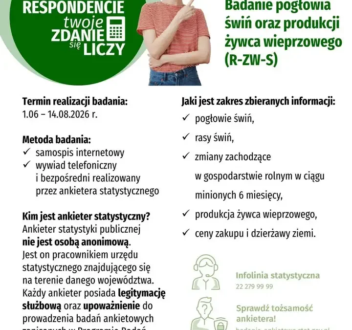 GUS: Badanie pogłowia świń w gminie Nowe Miasto nad Wartą – obowiązkowy spis do 14 sierpnia