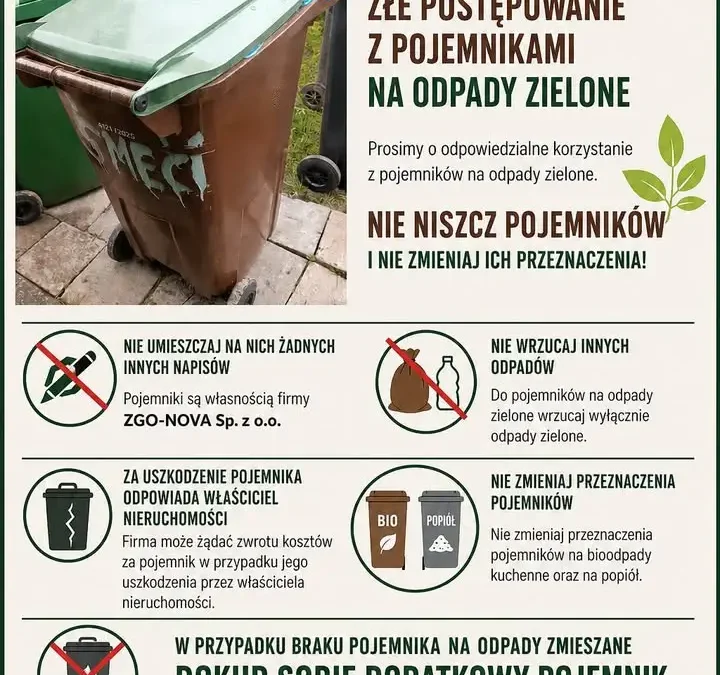Apel o dbanie o pojemniki na odpady zielone – nie niszcz, nie zmieniaj przeznaczenia