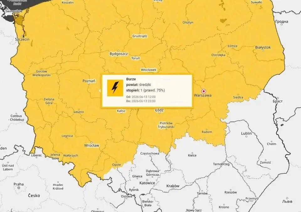 Ostrzeżenie meteorologiczne: burze z gradem w sobotę