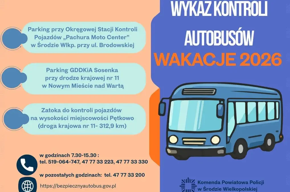 Punkty kontroli autobusów w powiecie średzkim na wakacje 2026