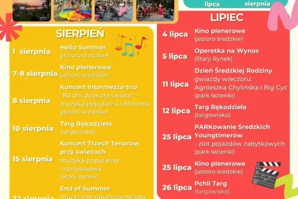 Wakacyjny harmonogram w Środzie Wielkopolskiej: koncerty, kino i animacje