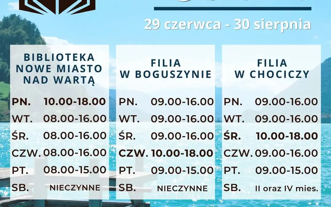 Wakacyjne godziny otwarcia biblioteki w Nowym Mieście nad Wartą