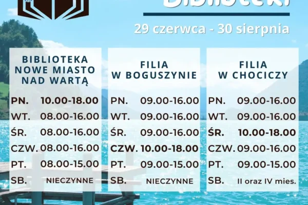 Wakacyjne godziny otwarcia biblioteki w Nowym Mieście nad Wartą
