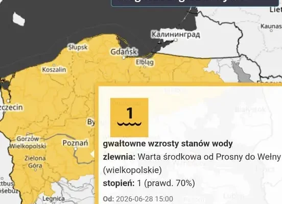 Ostrzeżenie hydrologiczne: gwałtowne wzrosty stanów wody na Warcie środkowej