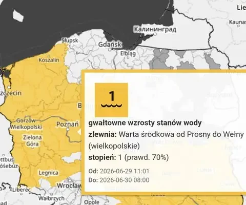 Ostrzeżenie hydrologiczne dla zlewni Warty Środkowej – gwałtowne wzrosty stanów wody