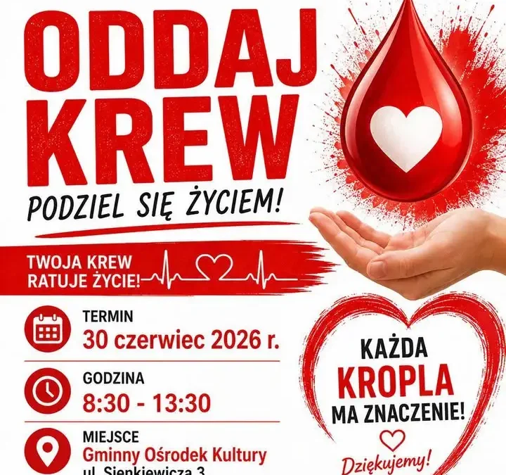 Akcja krwiodawstwa w Zaniemyślu – oddaj krew 30 czerwca