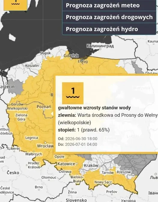 Ostrzeżenie hydrologiczne: gwałtowne wzrosty stanów wody na Warcie i Noteci