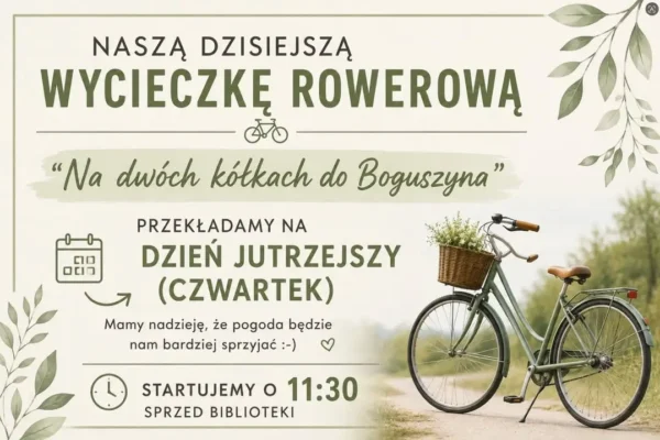 Jutro wycieczka rowerowa spod biblioteki w Nowym Mieście nad Wartą