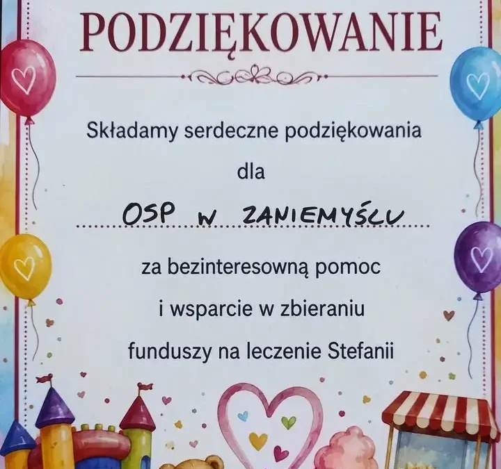OSP Zaniemyśl wsparła festyn charytatywny dla Stefci