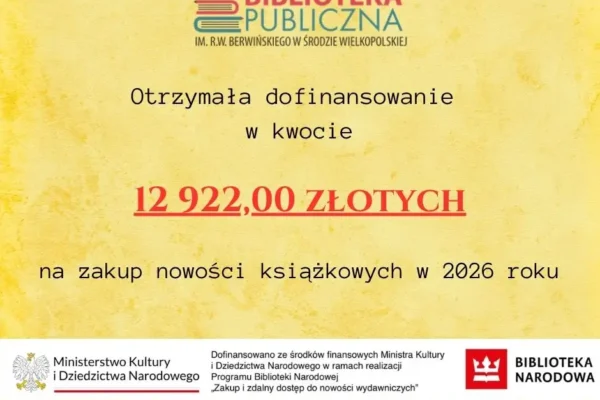 Biblioteka w Środzie Wielkopolskiej z dofinansowaniem na nowości wydawnicze