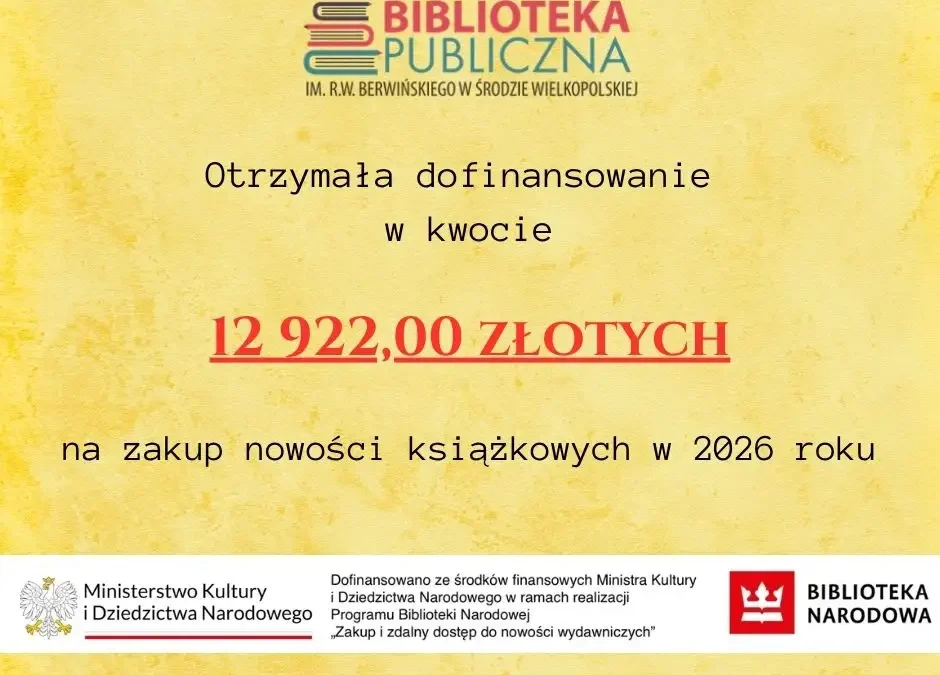 Biblioteka w Środzie Wielkopolskiej z dofinansowaniem na nowości wydawnicze