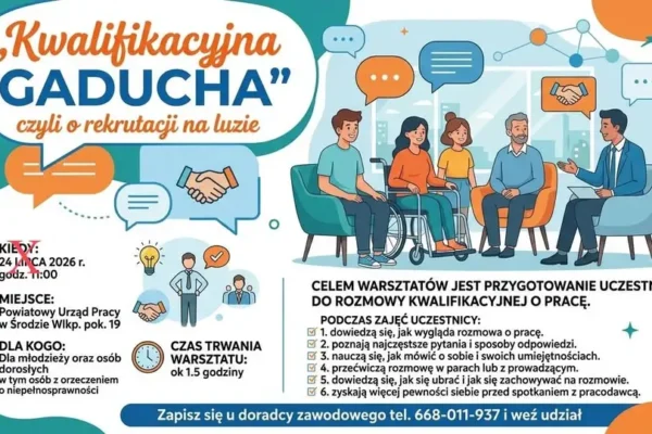Zmiana terminu warsztatów „Kwalifikacyjna gaducha” w PUP Środa Wielkopolska