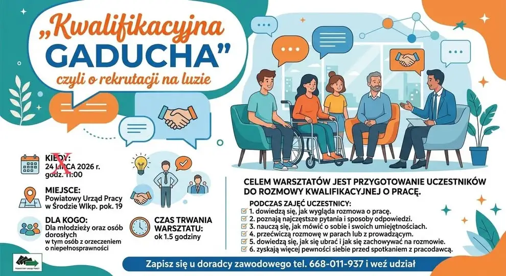 Zmiana terminu warsztatów „Kwalifikacyjna gaducha” w PUP Środa Wielkopolska