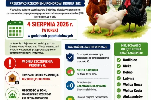 Szczepienia drobiu przyzagrodowego w gminie Nowe Miasto nad Wartą – 4 sierpnia