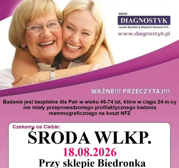 Bezpłatne badania mammograficzne w Środzie Wielkopolskiej – 18 sierpnia przy Biedronce