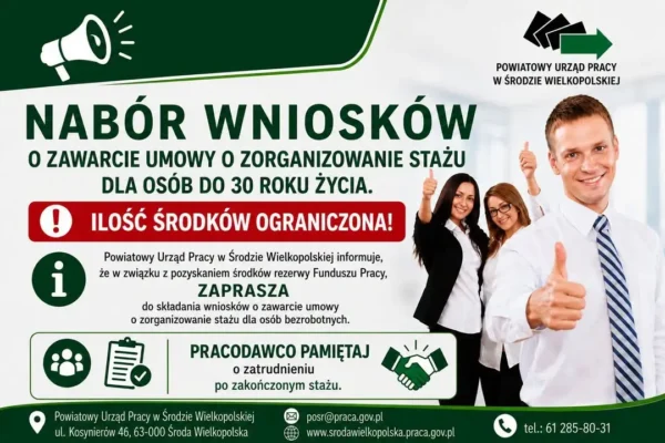 Staże dla młodych bezrobotnych – nabór wniosków w PUP Środa Wielkopolska