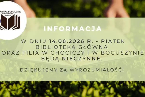Biblioteka w Nowym Mieście nad Wartą nieczynna 14 sierpnia – sprawdź godziny otwarcia przed weekendem