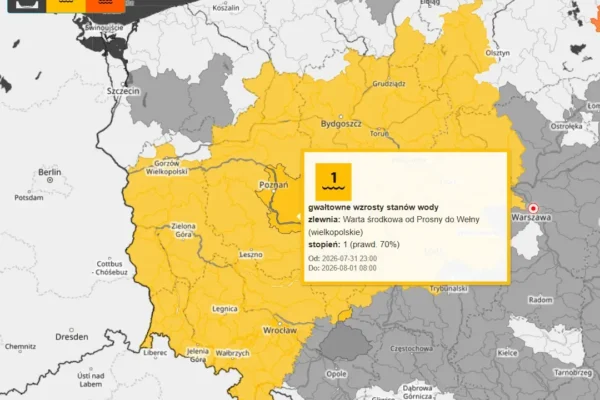 Ostrzeżenie hydrologiczne dla powiatu średzkiego: gwałtowne wzrosty wód i podtopienia