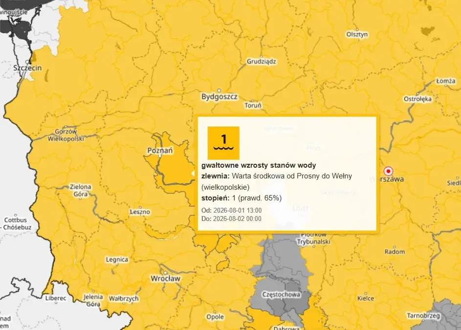 Ostrzeżenie hydrologiczne dla powiatu średzkiego: gwałtowne wzrosty stanów wody