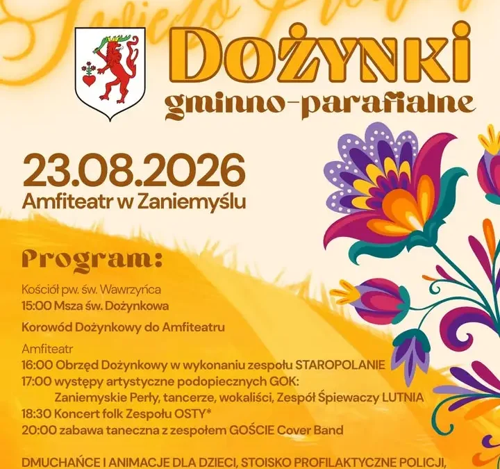 Dożynki Gminno-Parafialne 2026 w Zaniemyślu – program, atrakcje i zaproszenie