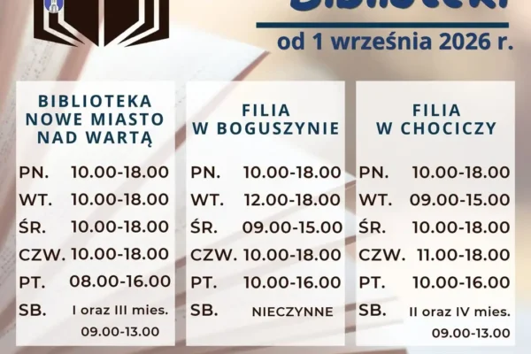 Nowe godziny otwarcia biblioteki w Nowym Mieście nad Wartą od września