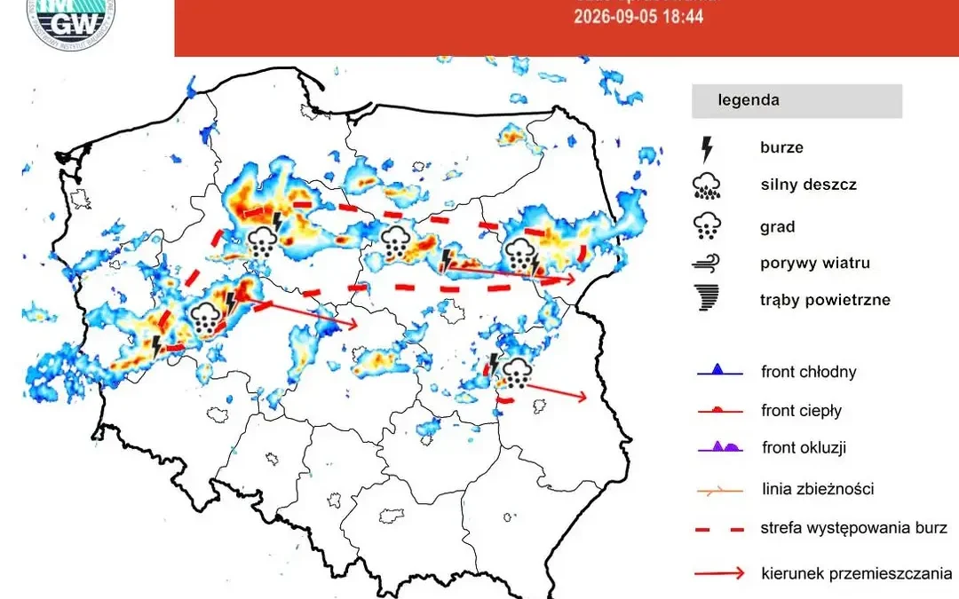 Burze przemieszczają się nad Polską – IMGW ostrzega przed silnym wiatrem