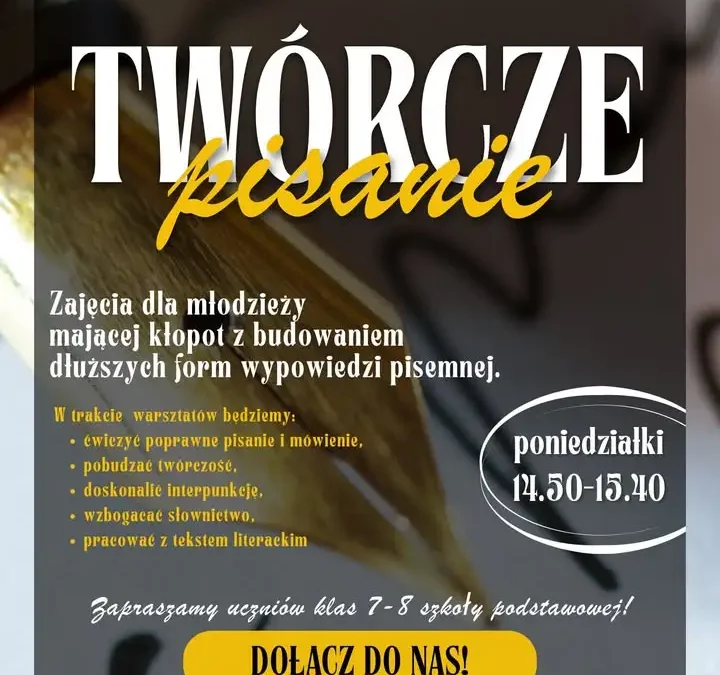 Warsztaty twórczego pisania dla klas 7–8 w bibliotece w Nowym Mieście nad Wartą