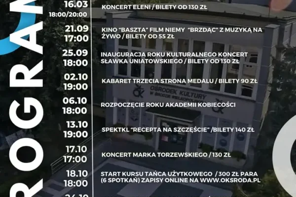 Program wydarzeń w Ośrodku Kultury w Środzie Wielkopolskiej na najbliższe tygodnie