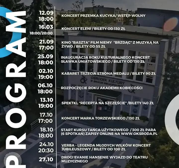 Program wydarzeń w Ośrodku Kultury w Środzie Wielkopolskiej na najbliższe tygodnie