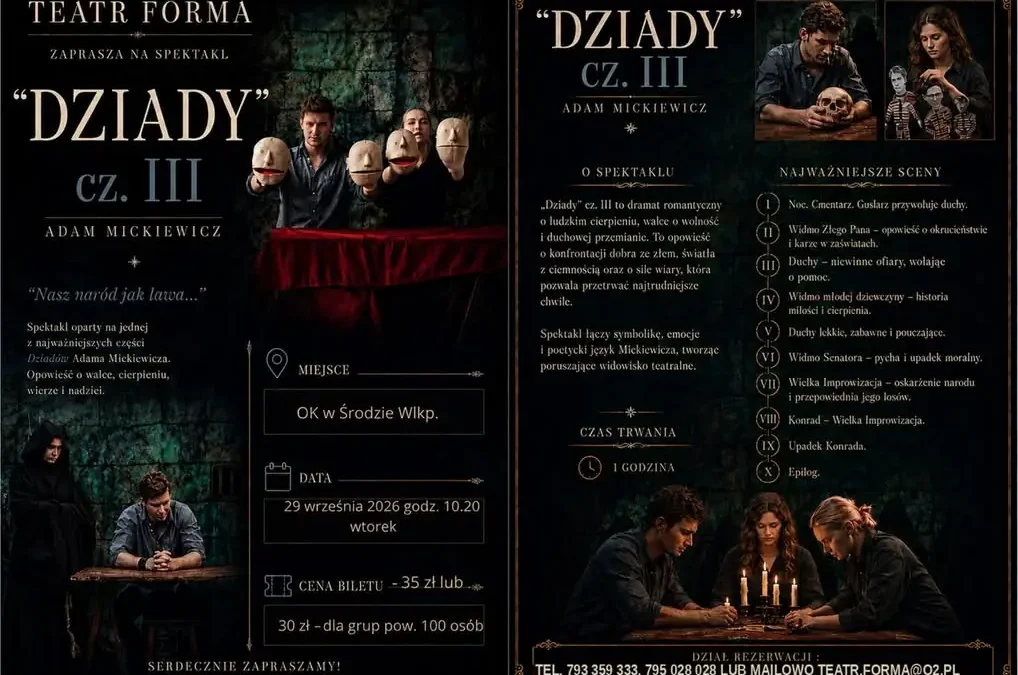 „Dziady cz. III” na żywo w Środzie Wielkopolskiej – spektakl Teatru Forma już 29 września