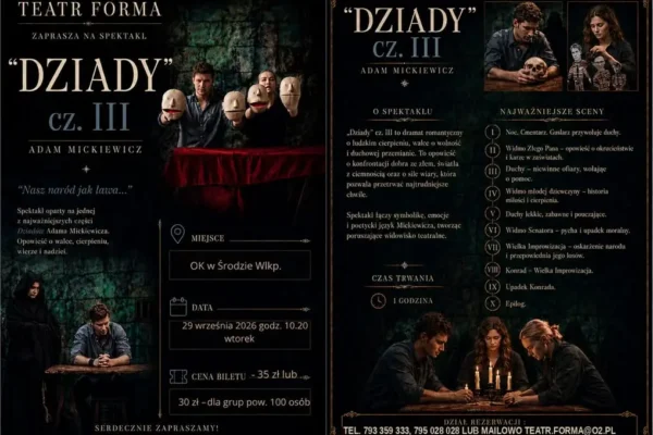 „Dziady cz. III” na żywo w Środzie Wielkopolskiej – spektakl Teatru Forma już 29 września