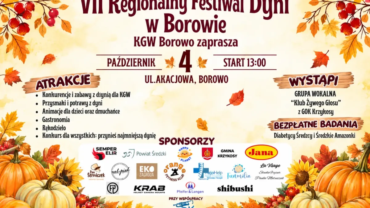 VII Regionalny Festiwal Dyni w Borowie – 4 października 2026