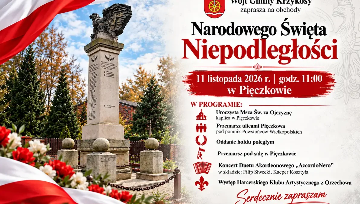 Gmina Krzykosy zaprasza na obchody 11 Listopada w Pięczkowie