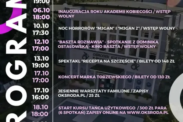 Październik w Ośrodku Kultury w Środzie Wielkopolskiej – kabarety, koncerty i warsztaty