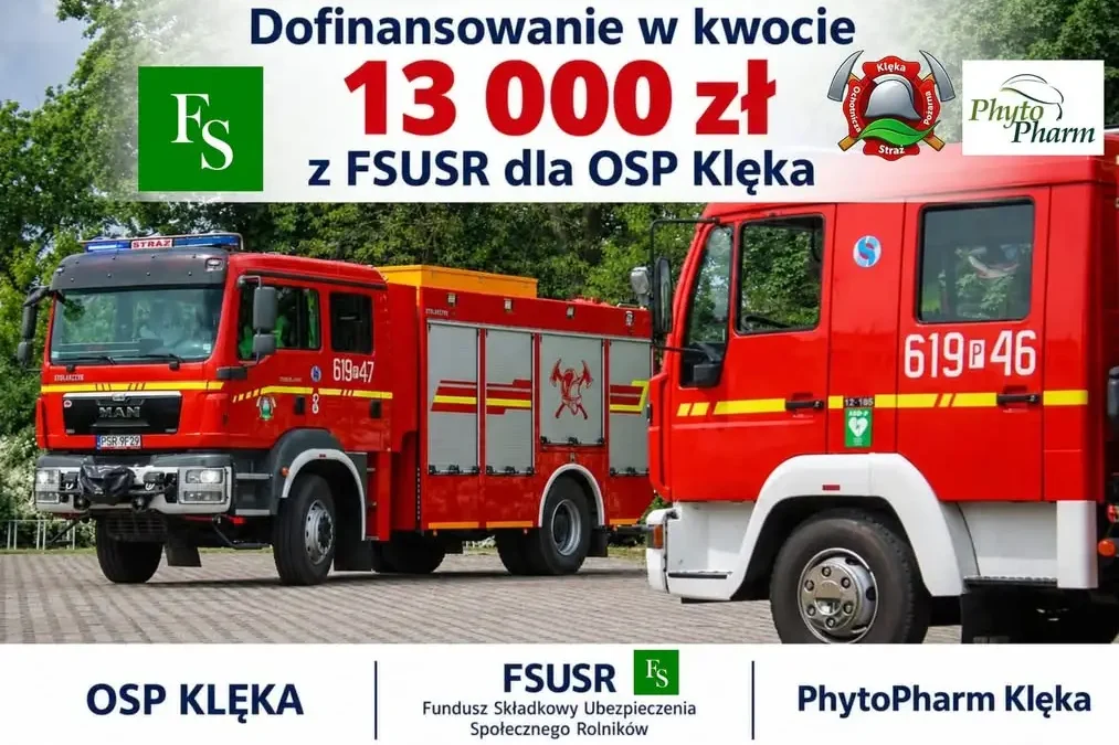 OSP Klęka z dofinansowaniem 13 tys. zł na doposażenie i szkolenia