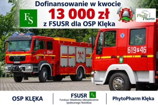 OSP Klęka z dofinansowaniem 13 tys. zł na doposażenie i szkolenia