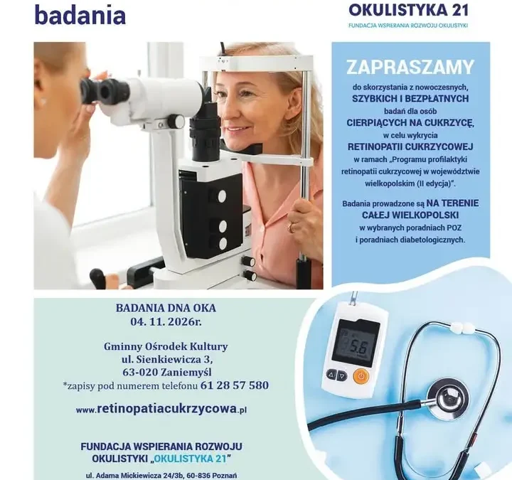 Bezpłatne badania dna oka w Zaniemyślu – zapisy trwają